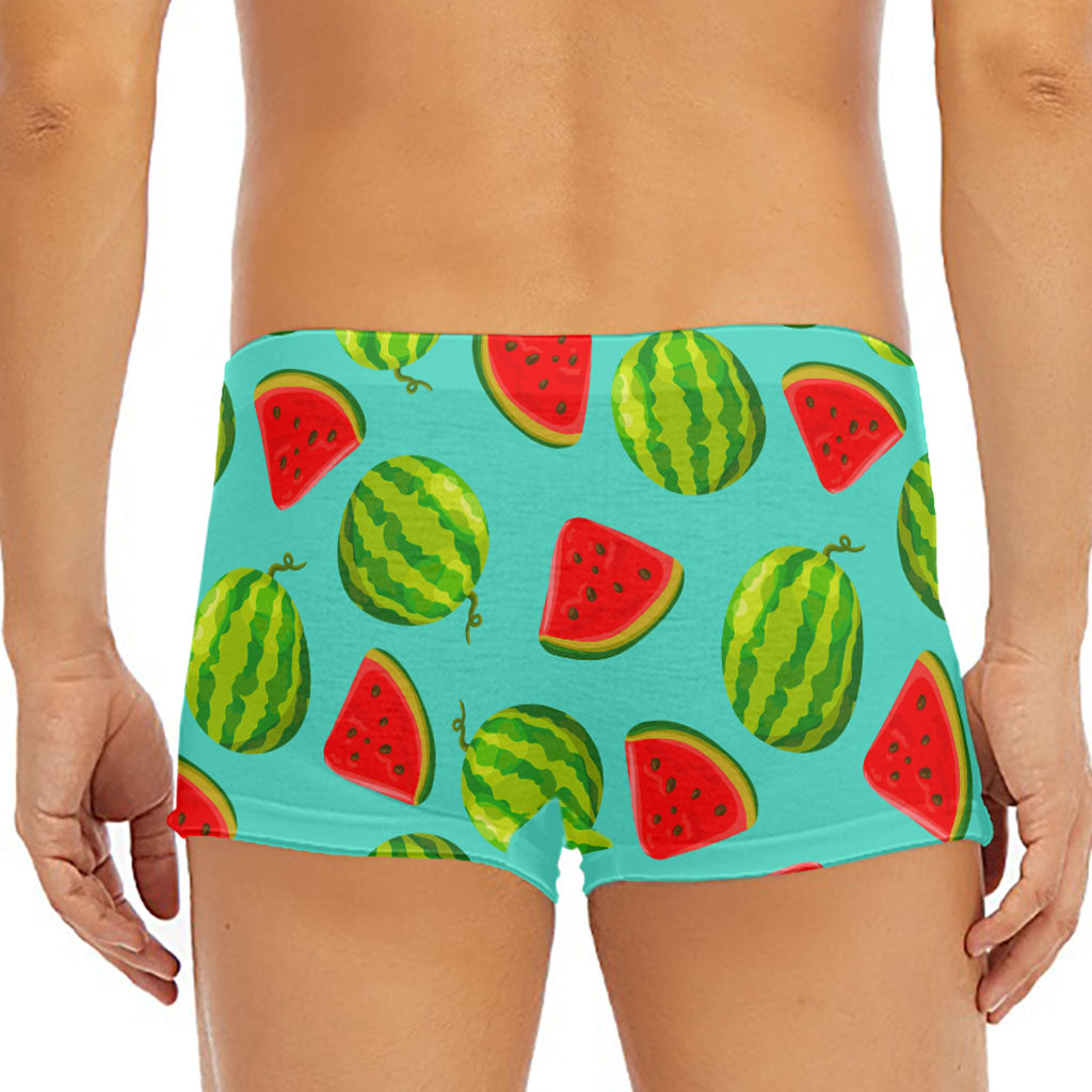Blue Summer Watermelon Pattern Print Men's Short Boxer Briefs