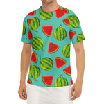 Blue Summer Watermelon Pattern Print Men's Short Sleeve Rash Guard