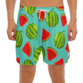 Blue Summer Watermelon Pattern Print Men's Split Running Shorts