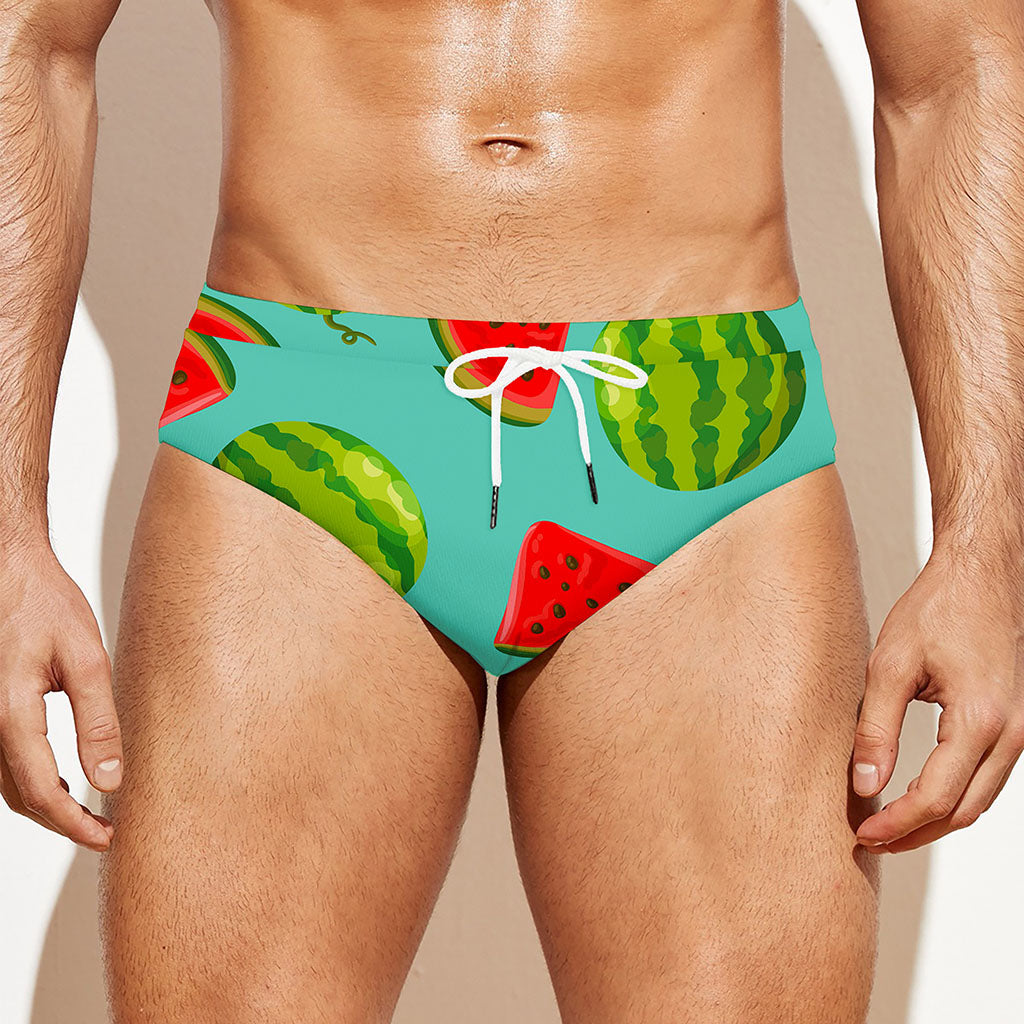 Blue Summer Watermelon Pattern Print Men's Swim Briefs