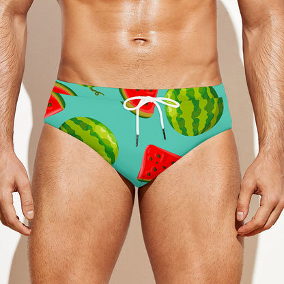 Blue Summer Watermelon Pattern Print Men's Swim Briefs