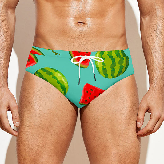 Blue Summer Watermelon Pattern Print Men's Swim Briefs
