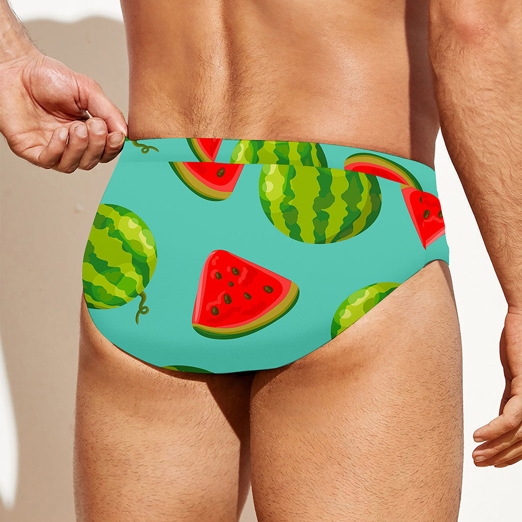 Blue Summer Watermelon Pattern Print Men's Swim Briefs