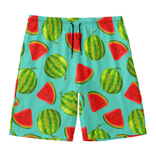 Blue Summer Watermelon Pattern Print Men's Swim Trunks