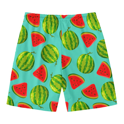 Blue Summer Watermelon Pattern Print Men's Swim Trunks