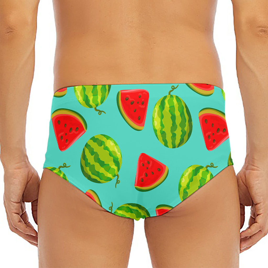 Blue Summer Watermelon Pattern Print Men's Triangle Swim Briefs