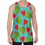 Blue Summer Watermelon Pattern Print Men's Velvet Tank Top