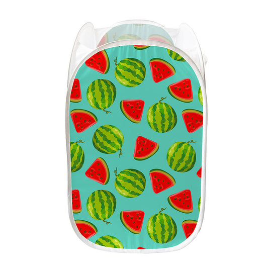 Blue Summer Watermelon Pattern Print Mesh Laundry Hamper