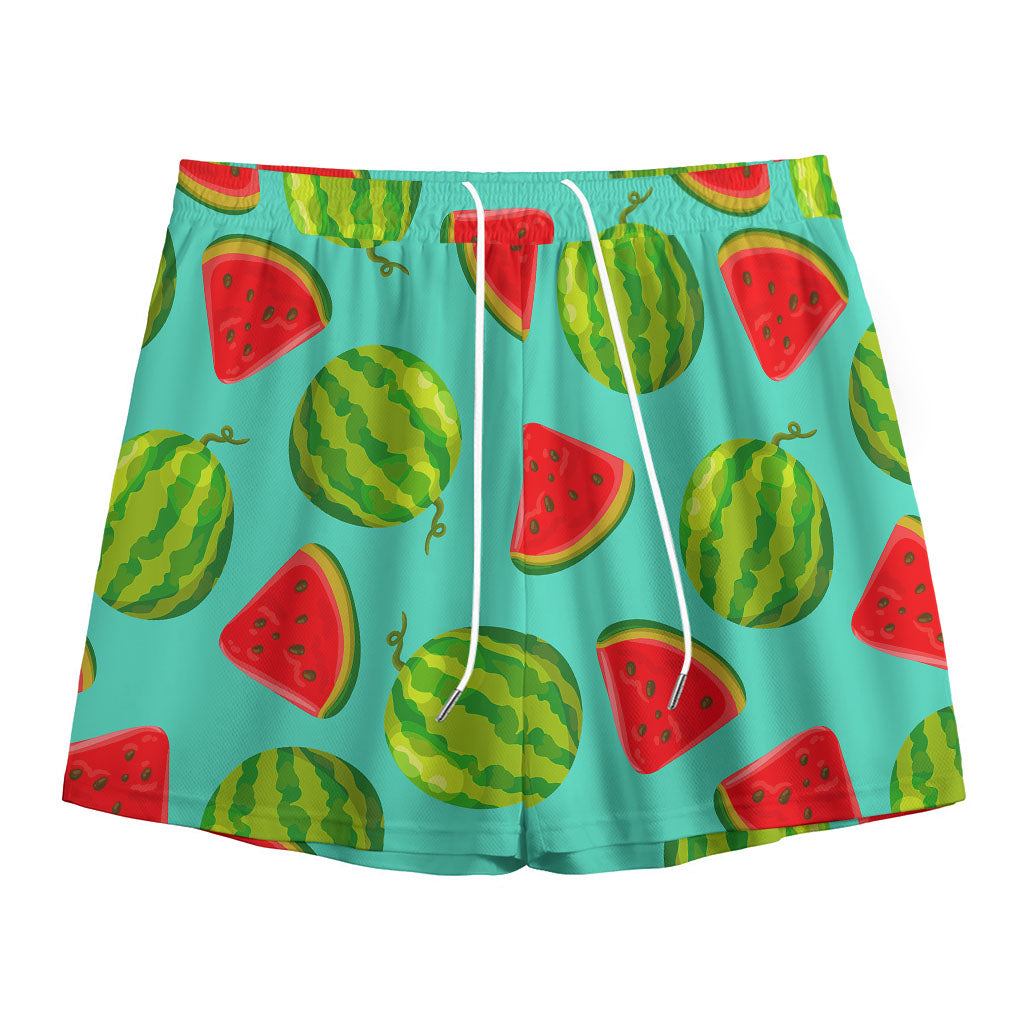 Blue Summer Watermelon Pattern Print Mesh Shorts