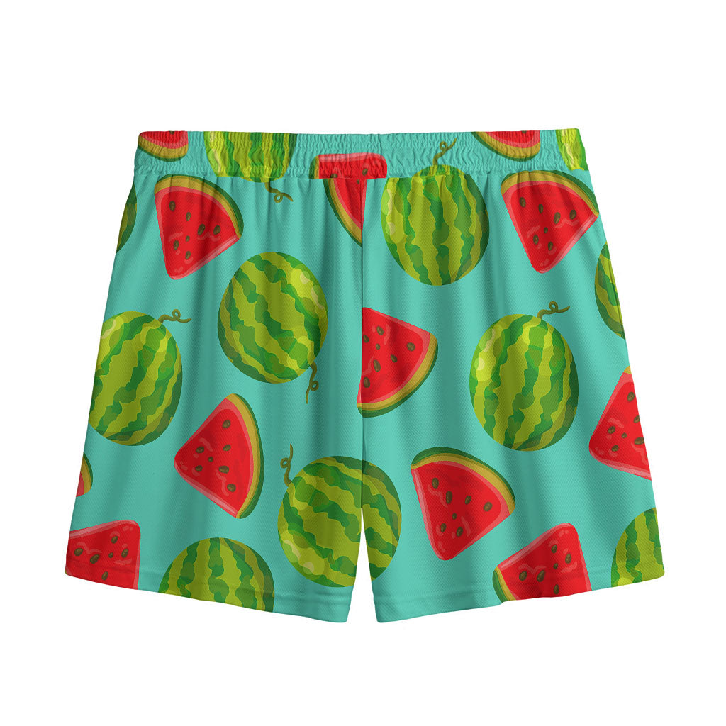 Blue Summer Watermelon Pattern Print Mesh Shorts
