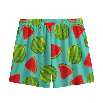 Blue Summer Watermelon Pattern Print Mesh Shorts