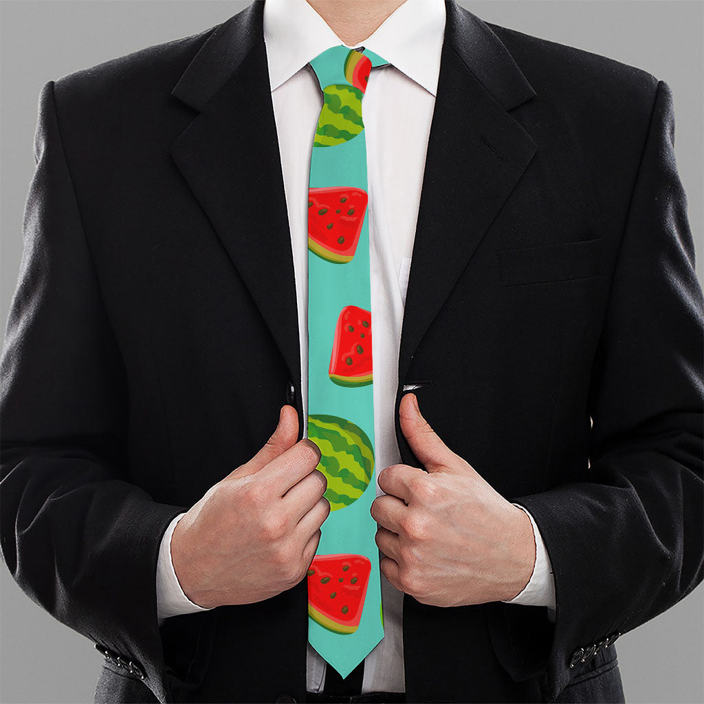 Blue Summer Watermelon Pattern Print Necktie