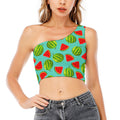 Blue Summer Watermelon Pattern Print One Shoulder Crop Top