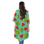 Blue Summer Watermelon Pattern Print Open Front Beach Cover Up