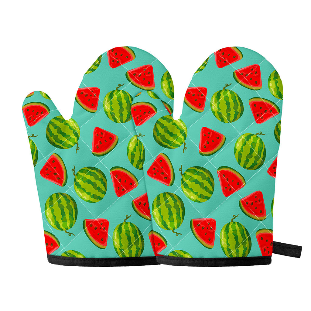 Blue Summer Watermelon Pattern Print Oven Mitts