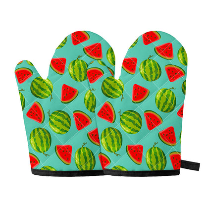 Blue Summer Watermelon Pattern Print Oven Mitts