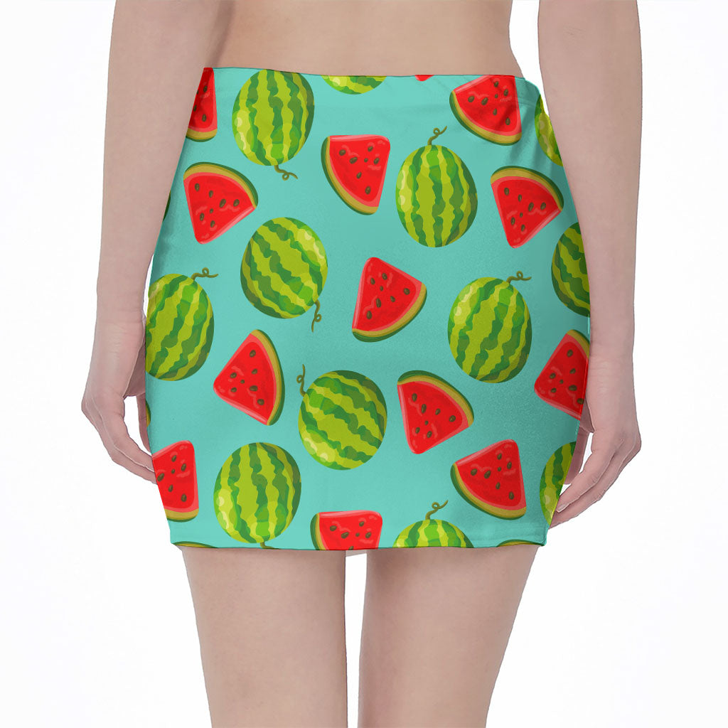 Blue Summer Watermelon Pattern Print Pencil Mini Skirt