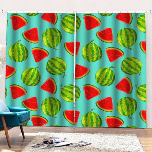 Blue Summer Watermelon Pattern Print Pencil Pleat Curtains