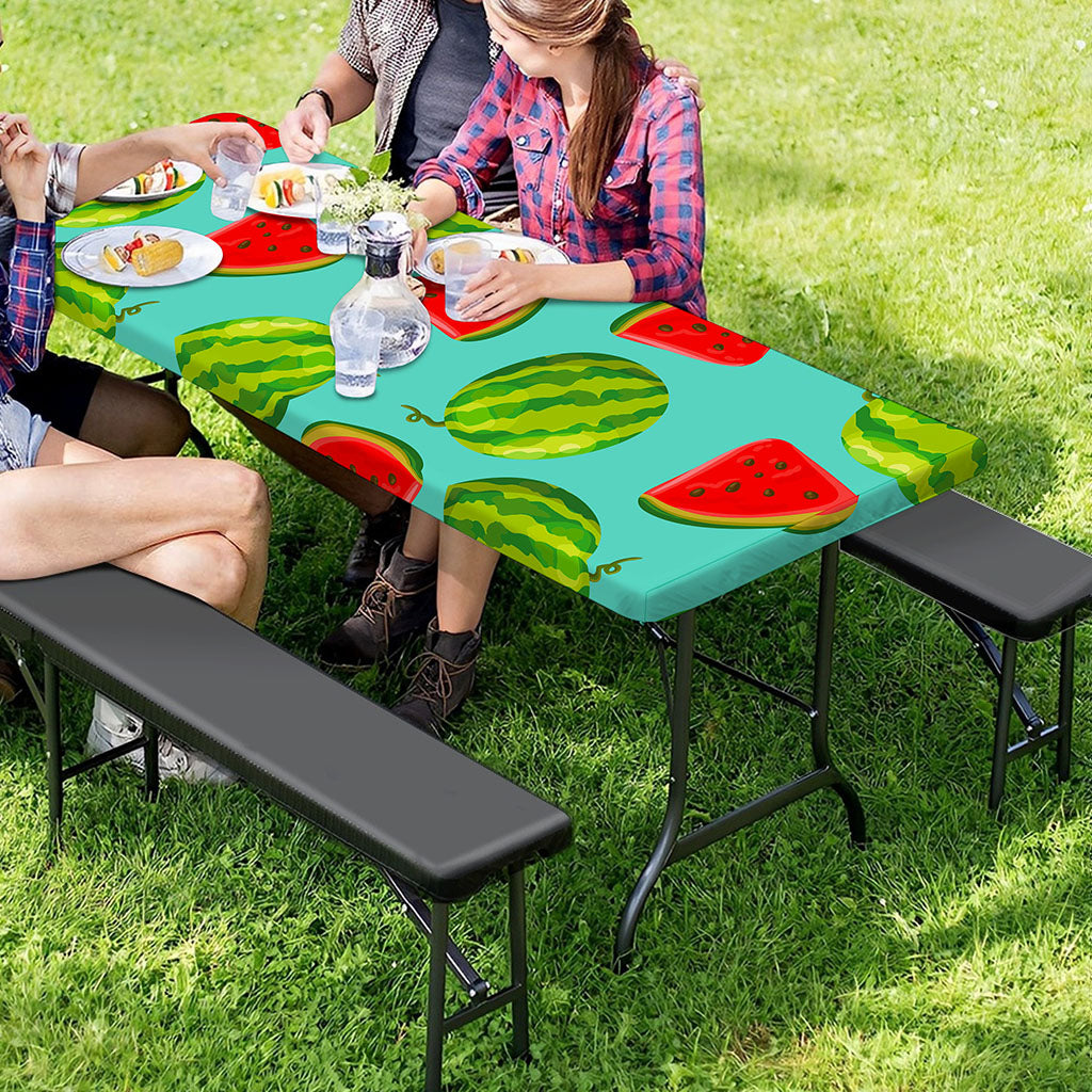 Blue Summer Watermelon Pattern Print Picnic Table Cover