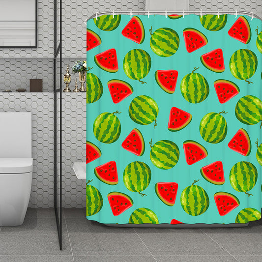 Blue Summer Watermelon Pattern Print Polyester Shower Curtain