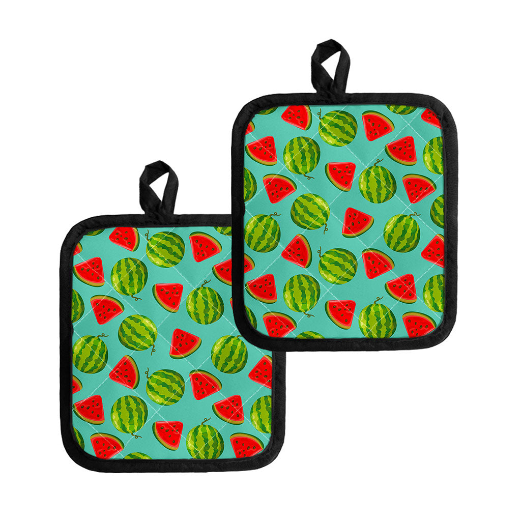 Blue Summer Watermelon Pattern Print Pot Holders