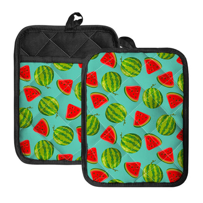 Blue Summer Watermelon Pattern Print Pot Holders With Pocket