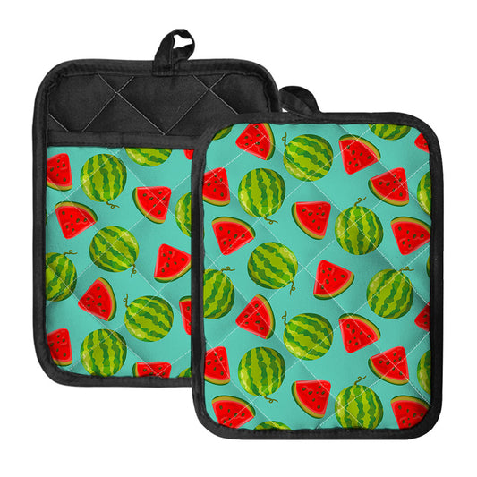 Blue Summer Watermelon Pattern Print Pot Holders With Pocket