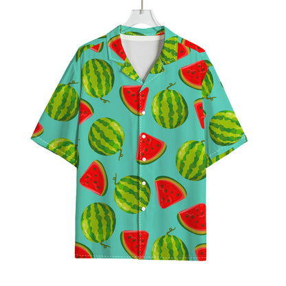 Blue Summer Watermelon Pattern Print Rayon Hawaiian Shirt