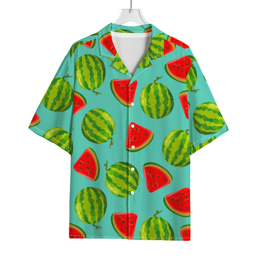 Blue Summer Watermelon Pattern Print Rayon Hawaiian Shirt