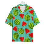 Blue Summer Watermelon Pattern Print Rayon Hawaiian Shirt