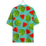 Blue Summer Watermelon Pattern Print Rayon Hawaiian Shirt
