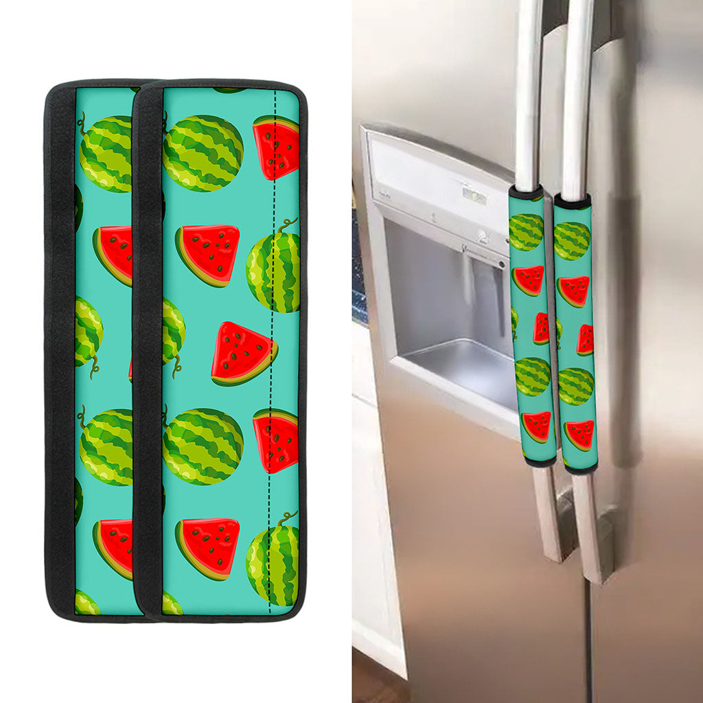 Blue Summer Watermelon Pattern Print Refrigerator Handle Covers