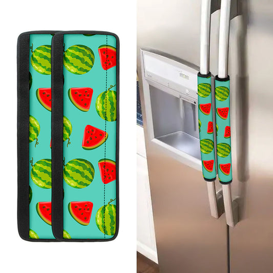 Blue Summer Watermelon Pattern Print Refrigerator Handle Covers