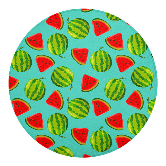 Blue Summer Watermelon Pattern Print Round Blanket