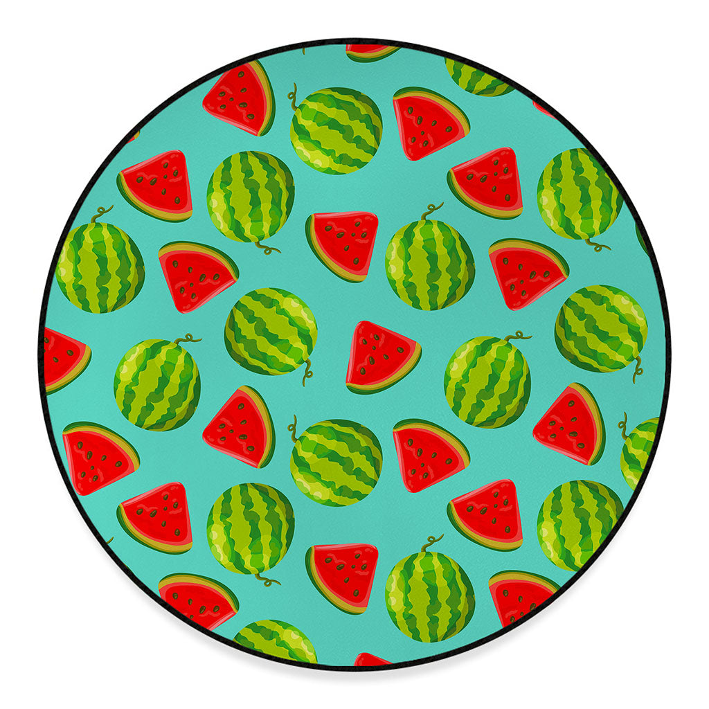 Blue Summer Watermelon Pattern Print Round Floor Mat