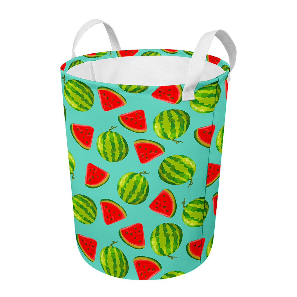 Blue Summer Watermelon Pattern Print Round Laundry Basket