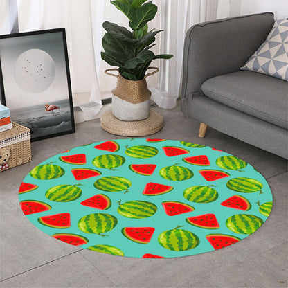 Blue Summer Watermelon Pattern Print Round Rug