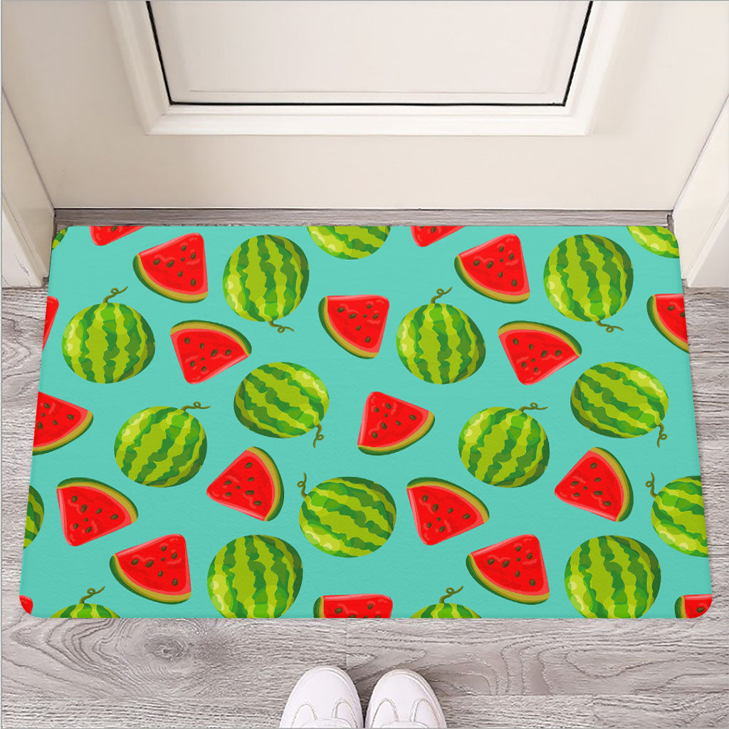 Blue Summer Watermelon Pattern Print Rubber Doormat