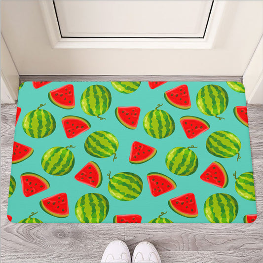 Blue Summer Watermelon Pattern Print Rubber Doormat