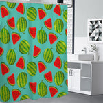 Blue Summer Watermelon Pattern Print Shower Curtain