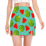 Blue Summer Watermelon Pattern Print Side Slit Mini Skirt