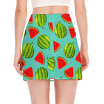 Blue Summer Watermelon Pattern Print Side Slit Mini Skirt