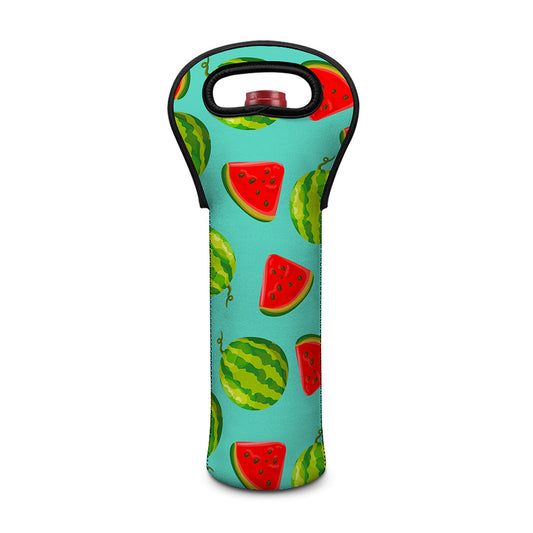 Blue Summer Watermelon Pattern Print Single Neoprene Wine Tote