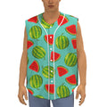 Blue Summer Watermelon Pattern Print Sleeveless Baseball Jersey