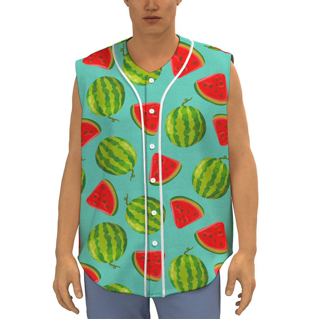 Blue Summer Watermelon Pattern Print Sleeveless Baseball Jersey