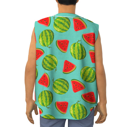 Blue Summer Watermelon Pattern Print Sleeveless Baseball Jersey