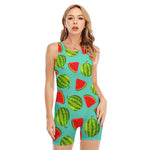 Blue Summer Watermelon Pattern Print Sleeveless One Piece Swimsuit