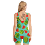 Blue Summer Watermelon Pattern Print Sleeveless One Piece Swimsuit