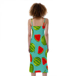 Blue Summer Watermelon Pattern Print Slim Fit Midi Cami Dress