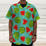 Blue Summer Watermelon Pattern Print Textured Short Sleeve Shirt